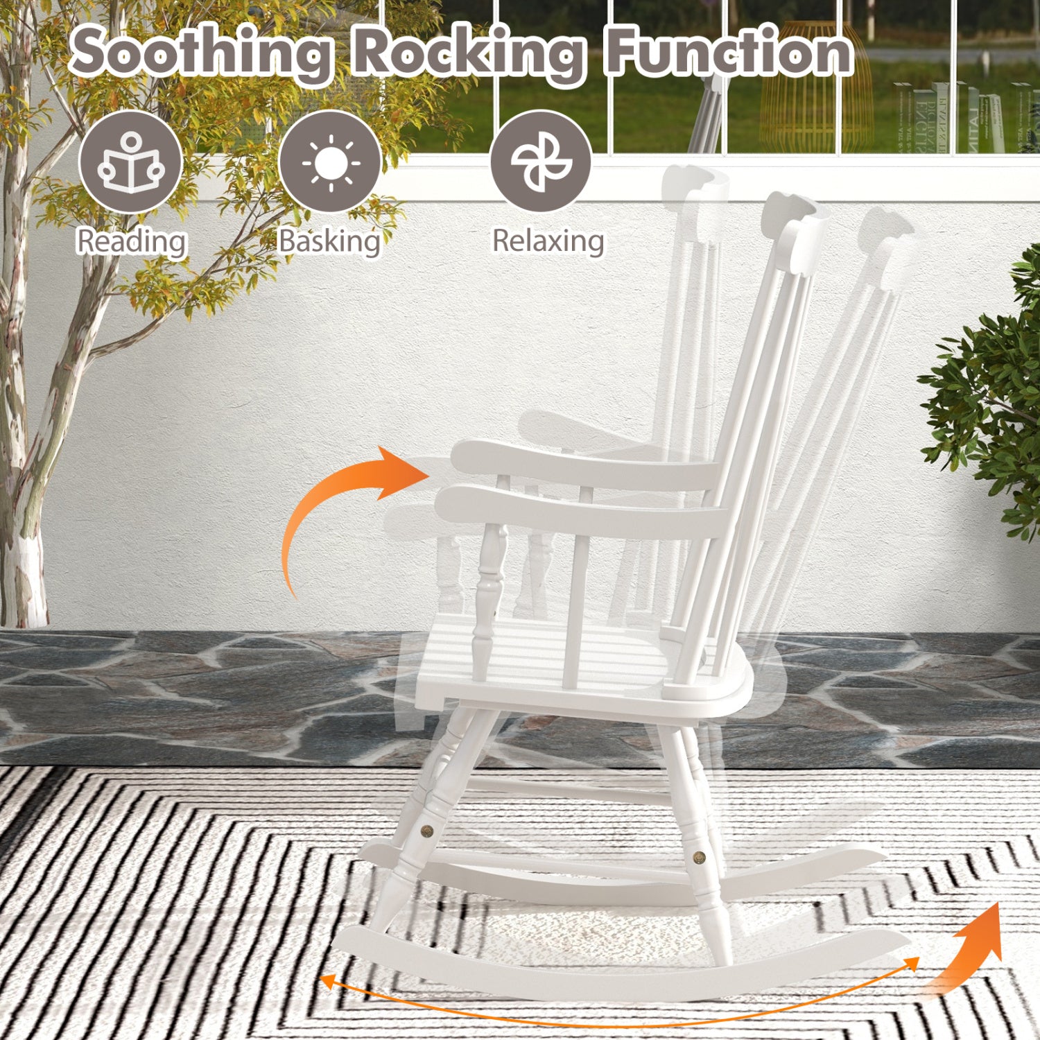 Solid Wood Porch Rocking Chair, Glossy Finish, White Patio Rocking Chairs & Gliders at Gallery Canada