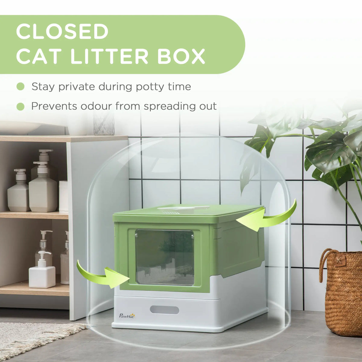 Top Entry Enclosed Kitty Litter Box, Scoop, Tray, Large, Foldable, Dark Green Cat Litter Box Enclosures at Gallery Canada