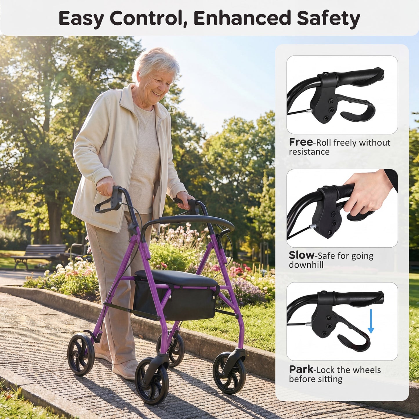 Adjustable Rollator Walker With Seat, Purple Walkers & Rollators at Gallery Canada