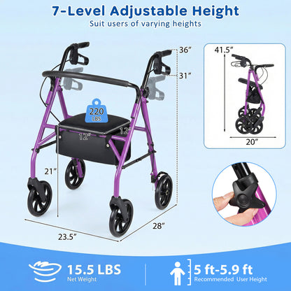 Adjustable Rollator Walker With Seat, Purple Walkers & Rollators at Gallery Canada