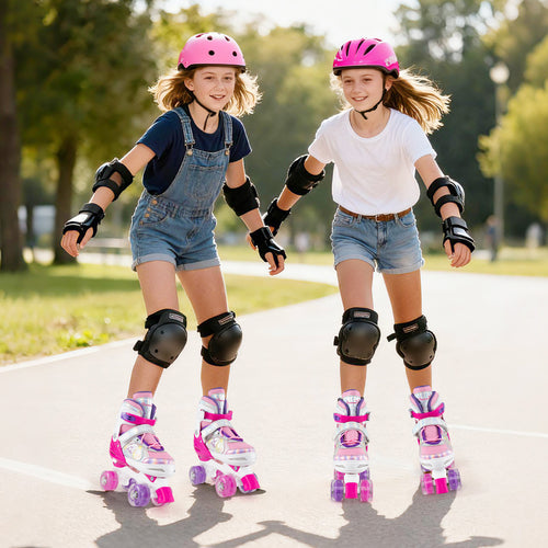 Roller Skates for Teens 4 Sizes Adjustable with Light-up Wheels for Boys Girls Ages 13+, Rose Red