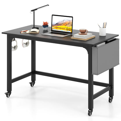 Bureau d'ordinateur roulant avec crochets pour casque, noir