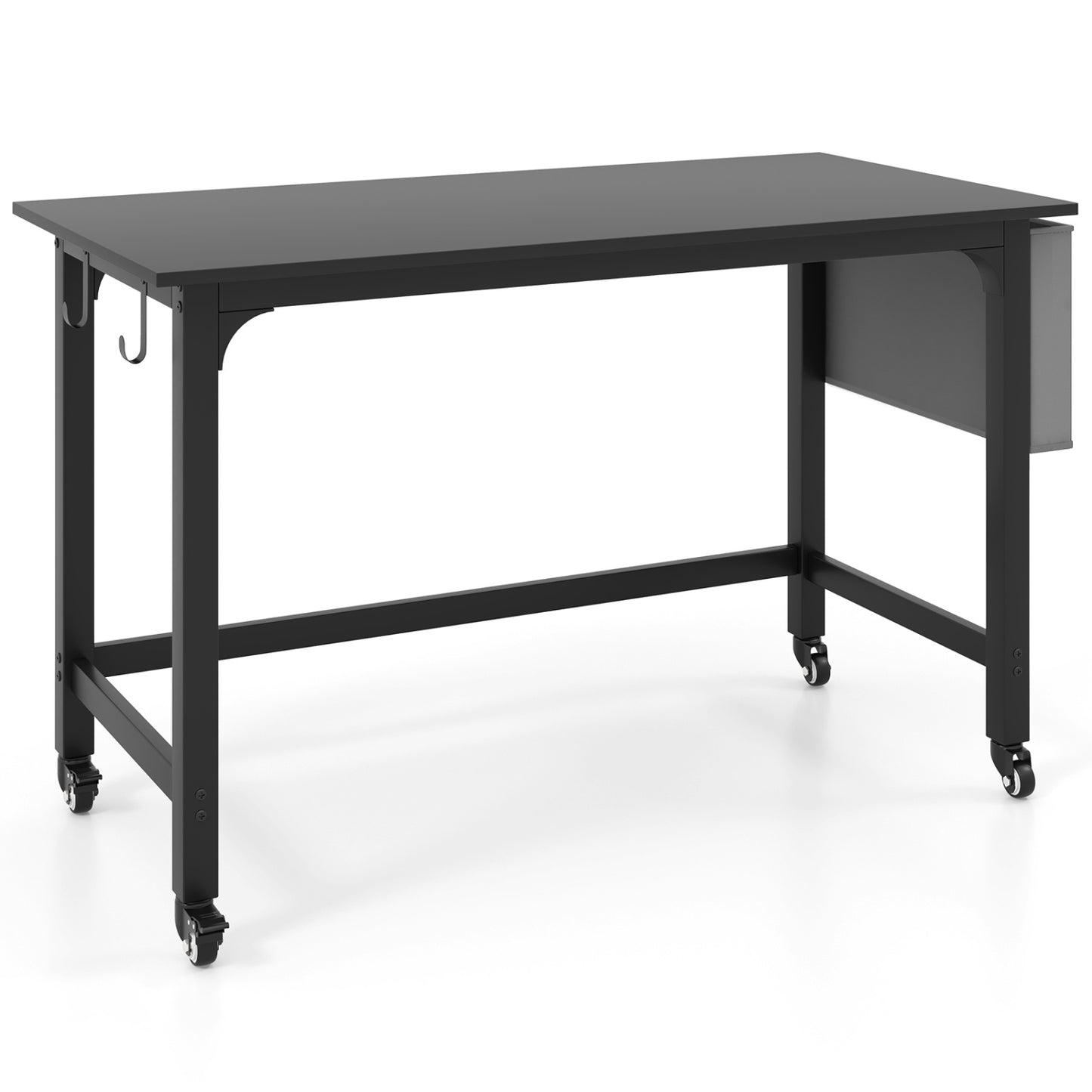 Bureau d'ordinateur roulant avec crochets pour casque, noir