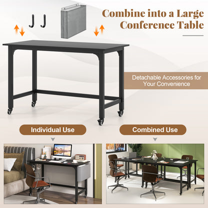 Bureau d'ordinateur roulant avec crochets pour casque, noir