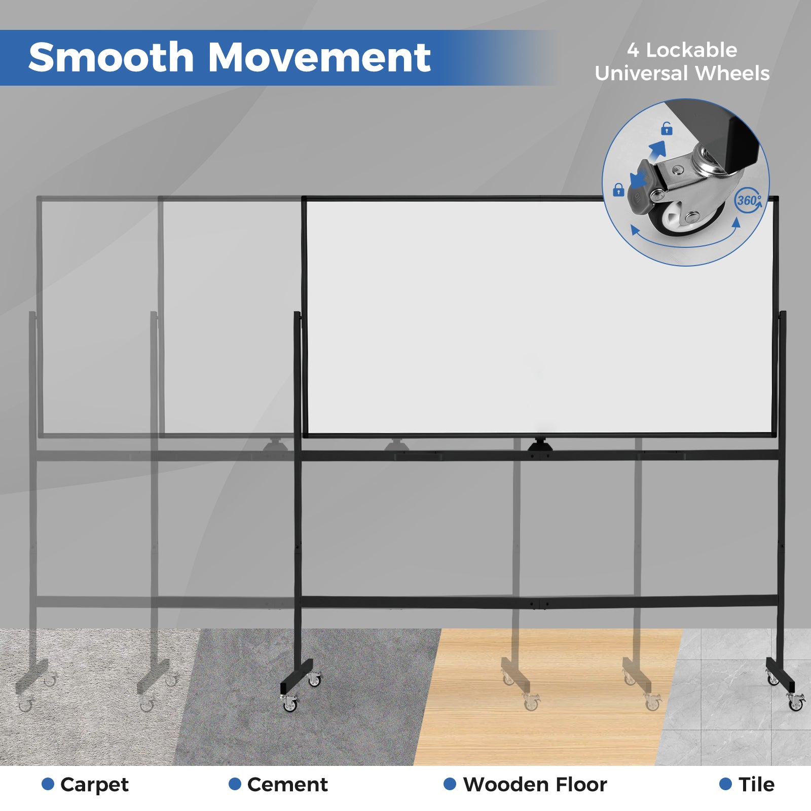 Rolling Double-Sided Magnetic Whiteboard on Wheels with Stand and Aluminum Alloy Frame, Black Home Office at Gallery Canada