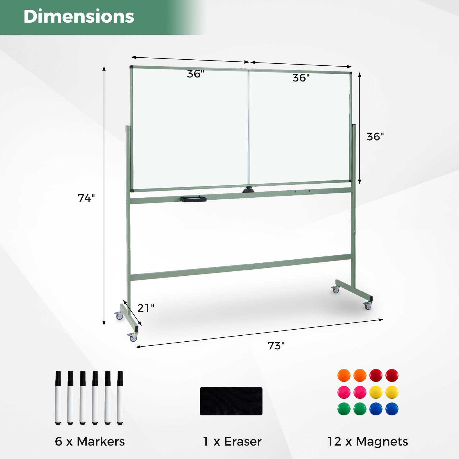 Rolling Double-Sided Magnetic Whiteboard on Wheels with Stand and Aluminum Alloy Frame, Green Home Office at Gallery Canada
