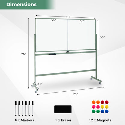 Rolling Double-Sided Magnetic Whiteboard on Wheels with Stand and Aluminum Alloy Frame, Green Home Office at Gallery Canada