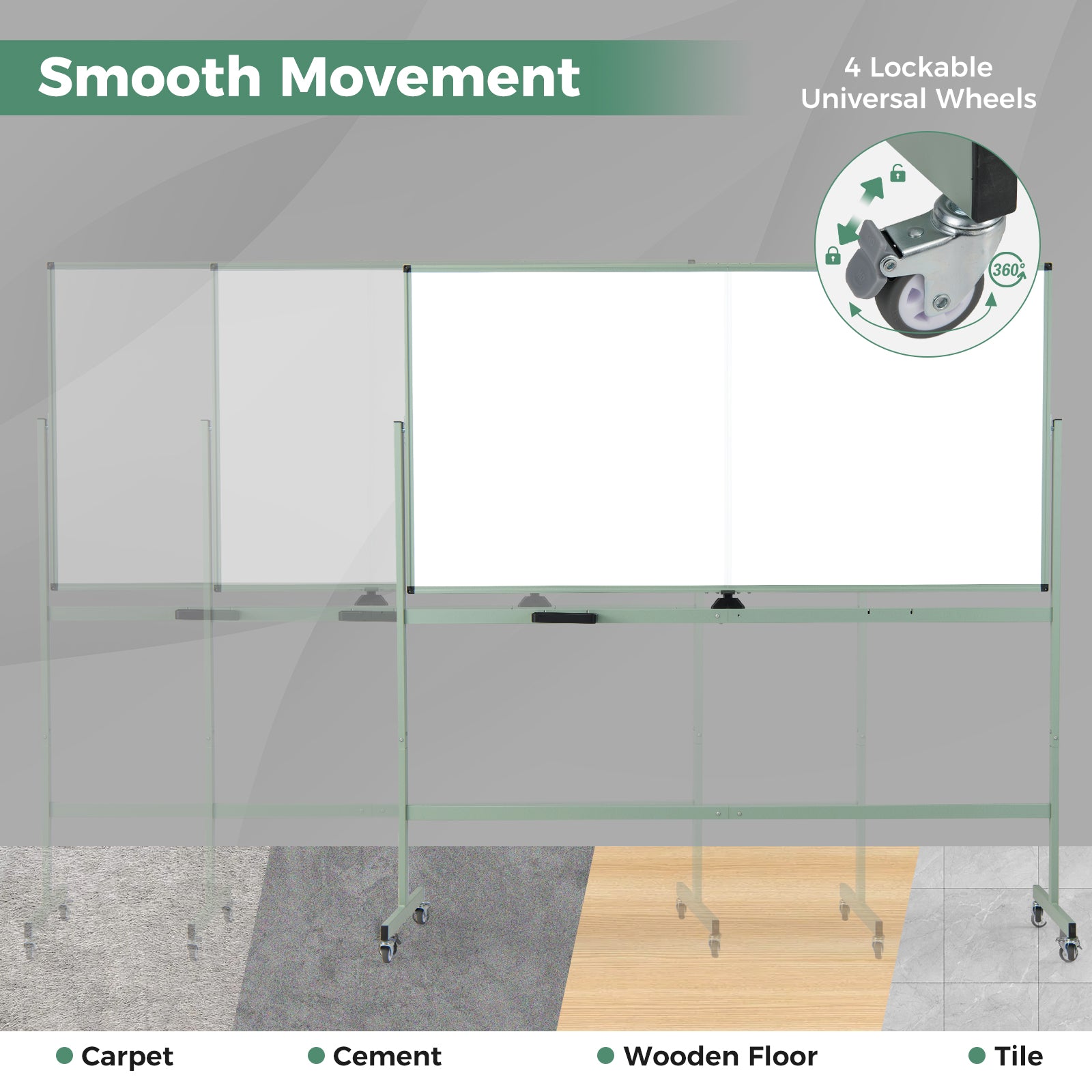 Rolling Double-Sided Magnetic Whiteboard on Wheels with Stand and Aluminum Alloy Frame, Green Home Office at Gallery Canada