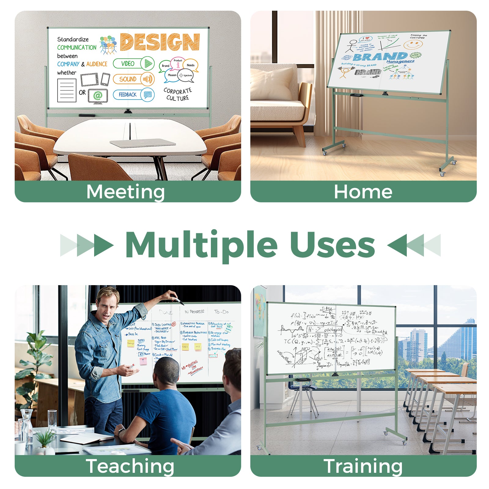 Rolling Double-Sided Magnetic Whiteboard on Wheels with Stand and Aluminum Alloy Frame, Green Home Office at Gallery Canada