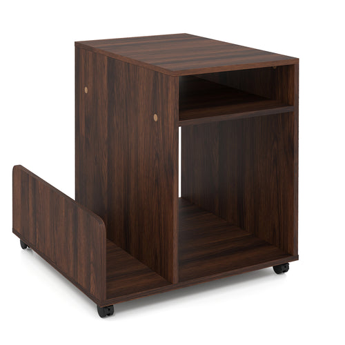 Rolling End Table, 3-Tier Mobile Side Table, Brown