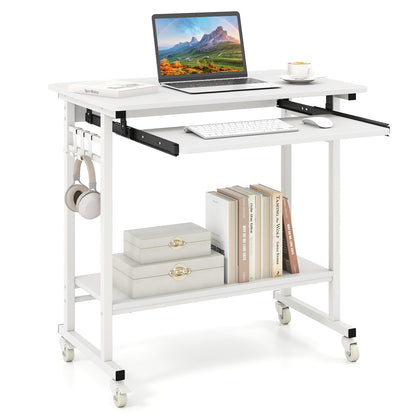Rolling Laptop Table with Pull-out Keyboard Tray and Hooks, White Laptop Tables & Printer Stands at Gallery Canada