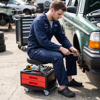 Rolling Mechanic Stool with Cushioned Seat & Dual Tool Trays 330 Lbs, Red Garages at Gallery Canada