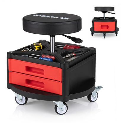 Rolling Mechanic Stool with Cushioned Seat & Dual Tool Trays 330 Lbs, Red Garages at Gallery Canada