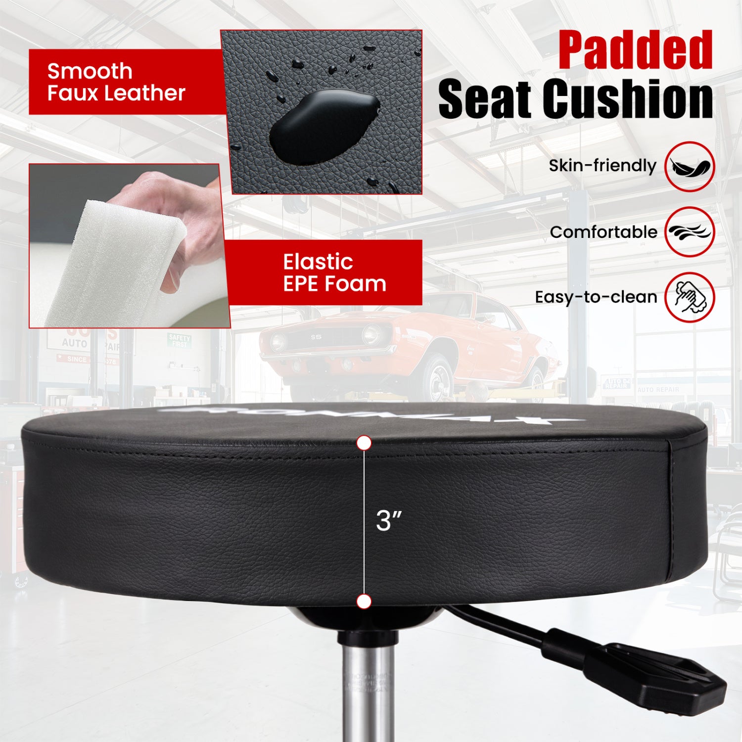 Rolling Mechanic Stool with Cushioned Seat & Dual Tool Trays 330 Lbs, Red Garages at Gallery Canada