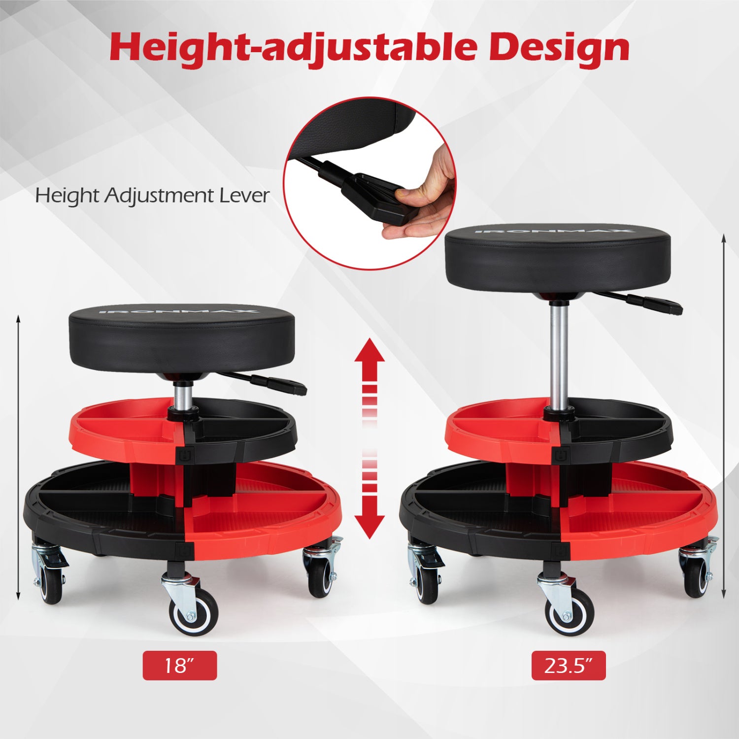 Rolling Mechanic Stool, Cushioned Seat, 5 Wheels, 330 Lbs, Red Garages at Gallery Canada