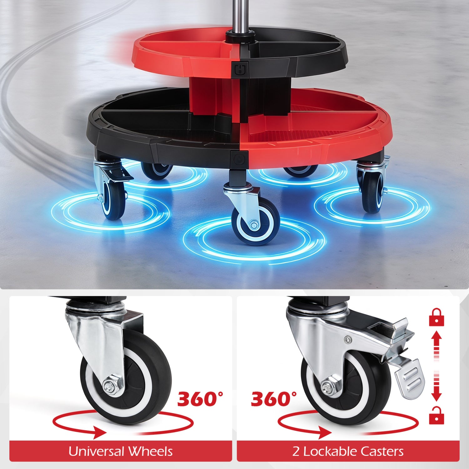 Rolling Mechanic Stool, Cushioned Seat, 5 Wheels, 330 Lbs, Red Garages at Gallery Canada
