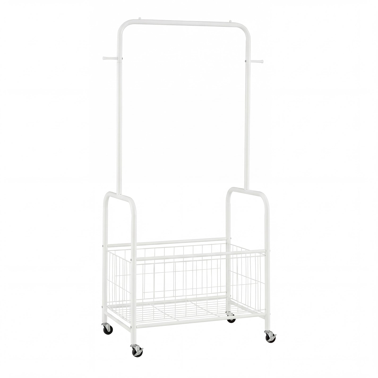 Rolling Metal Clothes Rack, Hanging Rod, Storage Basket, White Clothing & Closet Storage White at Gallery Canada
