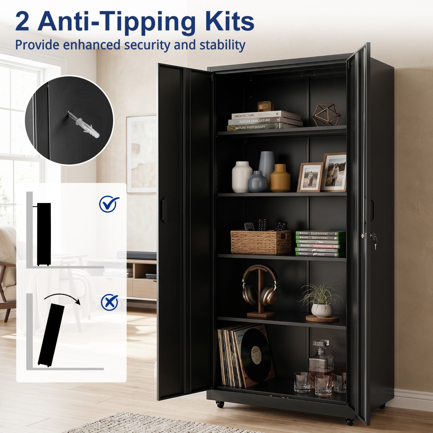 Rolling Metal Storage Cabinet 73 In Lockable File Cabinet Black File Cabinets at Gallery Canada