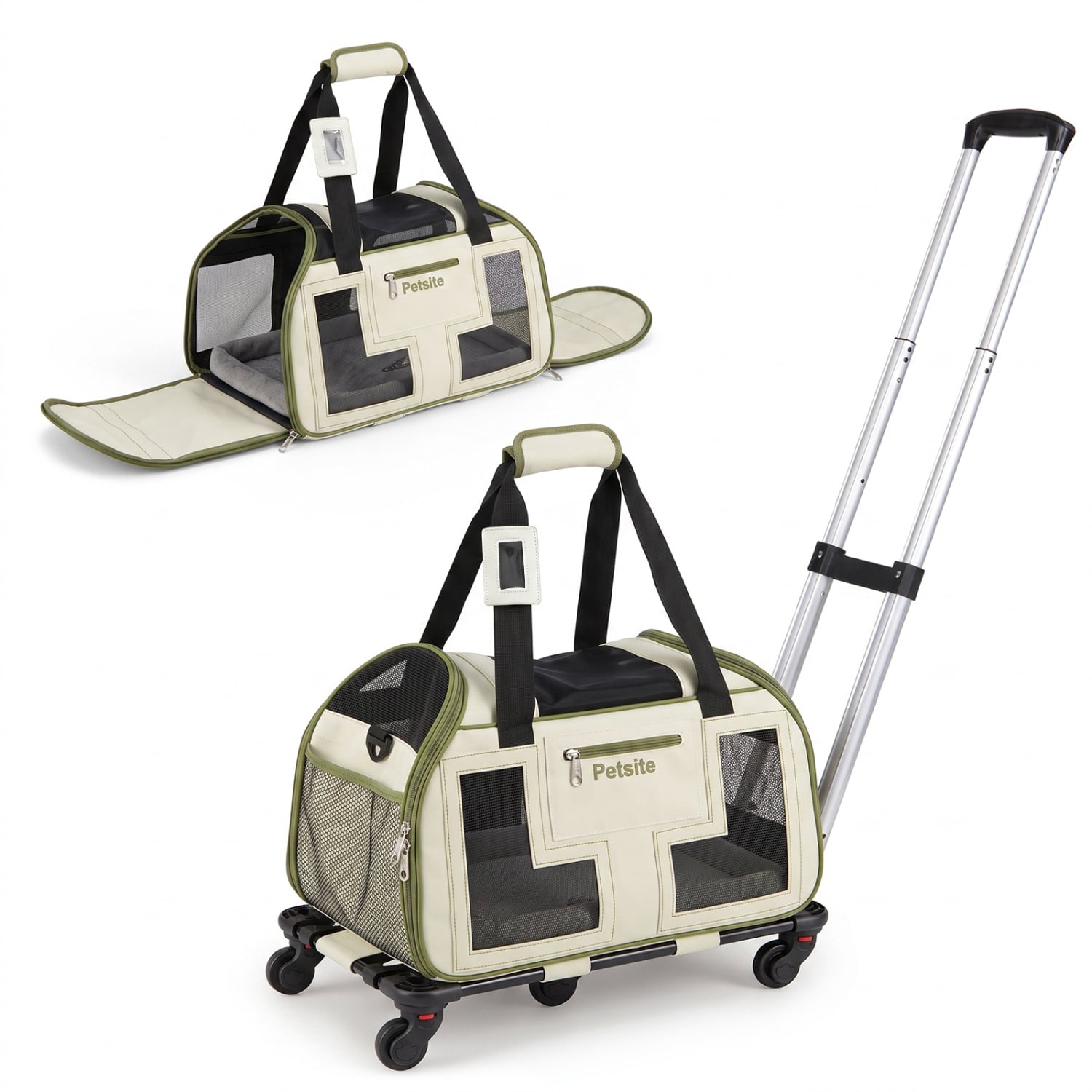 Rolling Pet Carrier with Wheels, Telescopic Handle, Green Pet Gate Green at Gallery Canada