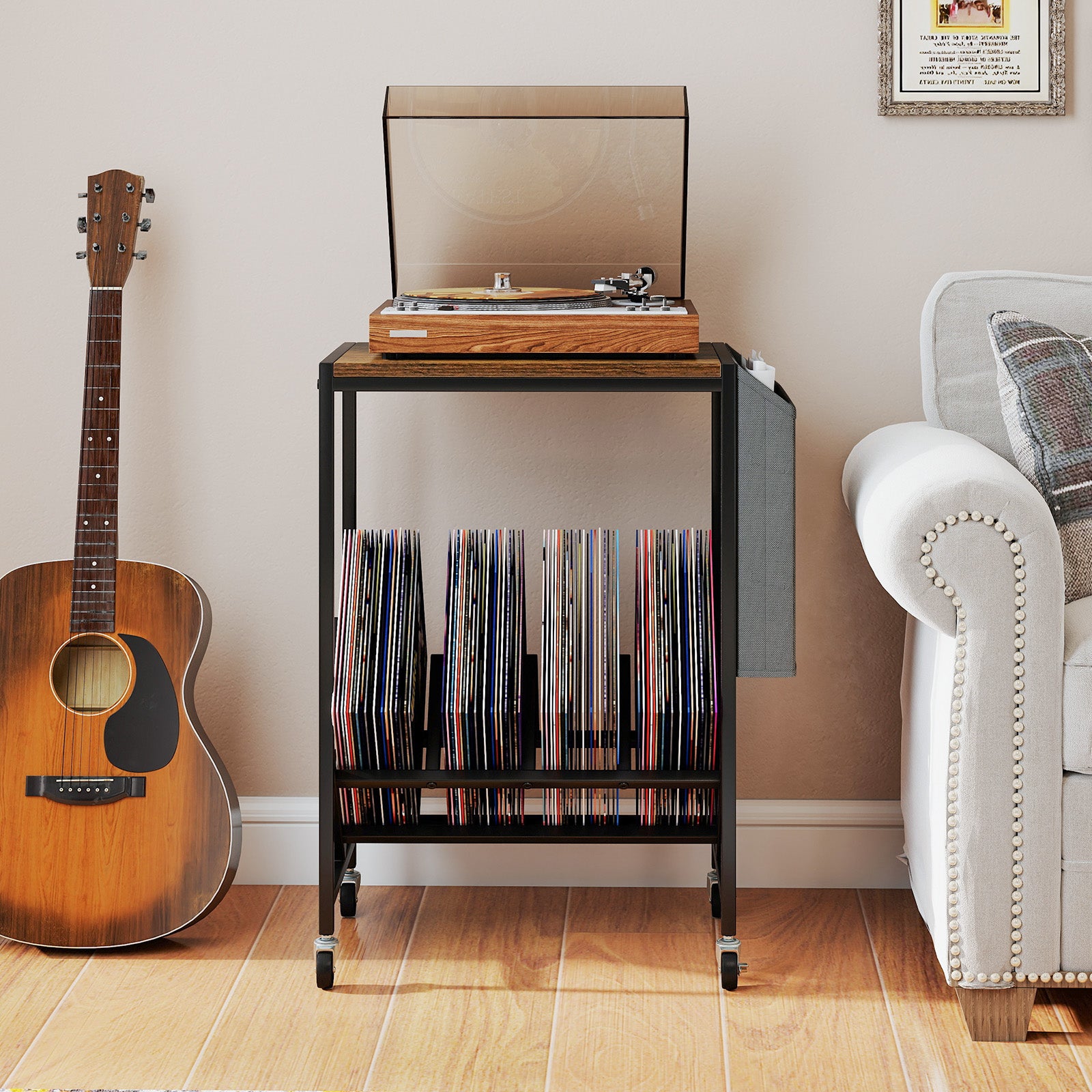 Rolling Record Player Stand, 2-Tier Vinyl Storage, Magazine Holder, Brown End & Side Tables at Gallery Canada