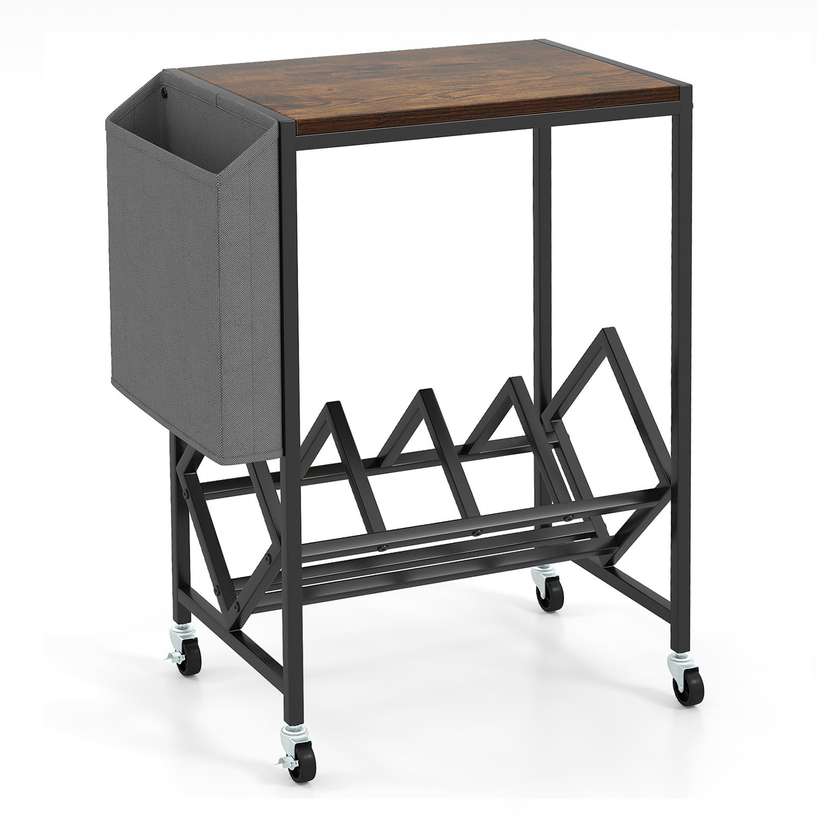 Rolling Record Player Stand, 2-Tier Vinyl Storage, Magazine Holder, Brown End & Side Tables Rustic Brown at Gallery Canada