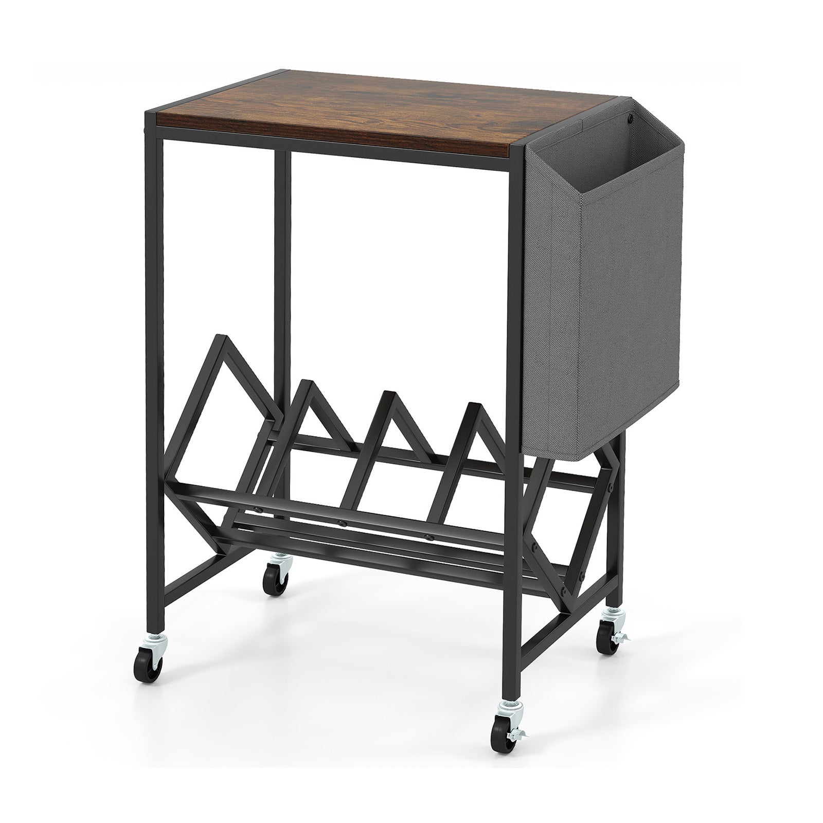 Rolling Record Player Stand, 2-Tier Vinyl Storage, Magazine Holder, Brown End & Side Tables at Gallery Canada