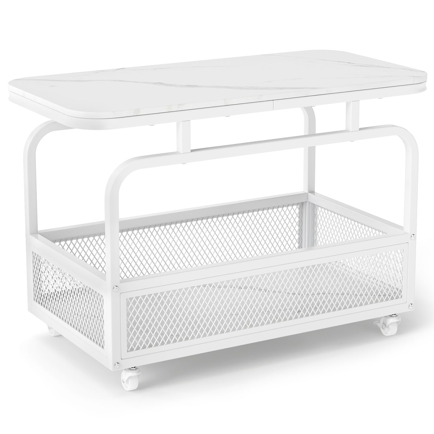Rolling Side Table, 2-Tier Narrow End Table with Mesh Basket, White End & Side Tables at Gallery Canada