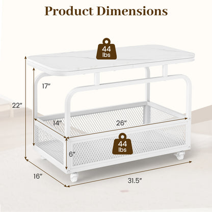 Rolling Side Table, 2-Tier Narrow End Table with Mesh Basket, White End & Side Tables at Gallery Canada