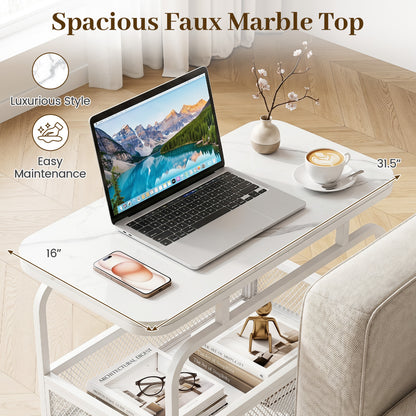 Rolling Side Table, 2-Tier Narrow End Table with Mesh Basket, White End & Side Tables at Gallery Canada