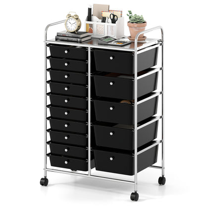 15-Drawer Rolling Storage Cart, Chrome Metal Frame, Black File Cabinets at Gallery Canada