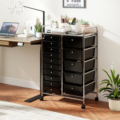 15-Drawer Rolling Storage Cart, Chrome Metal Frame, Black File Cabinets at Gallery Canada
