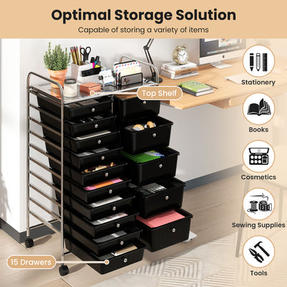 15-Drawer Rolling Storage Cart, Chrome Metal Frame, Black File Cabinets at Gallery Canada