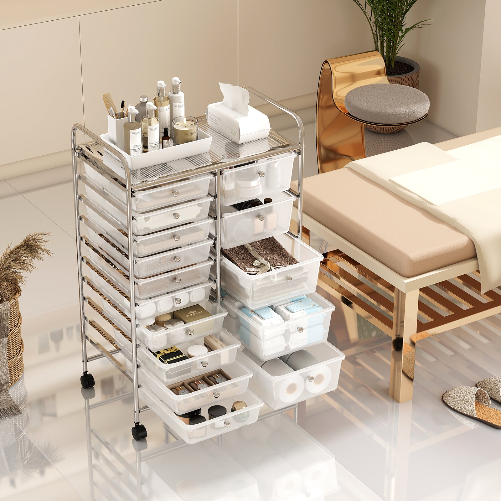 15-Drawer Rolling Storage Cart, Metal Frame, Transparent, Chrome File Cabinets at Gallery Canada