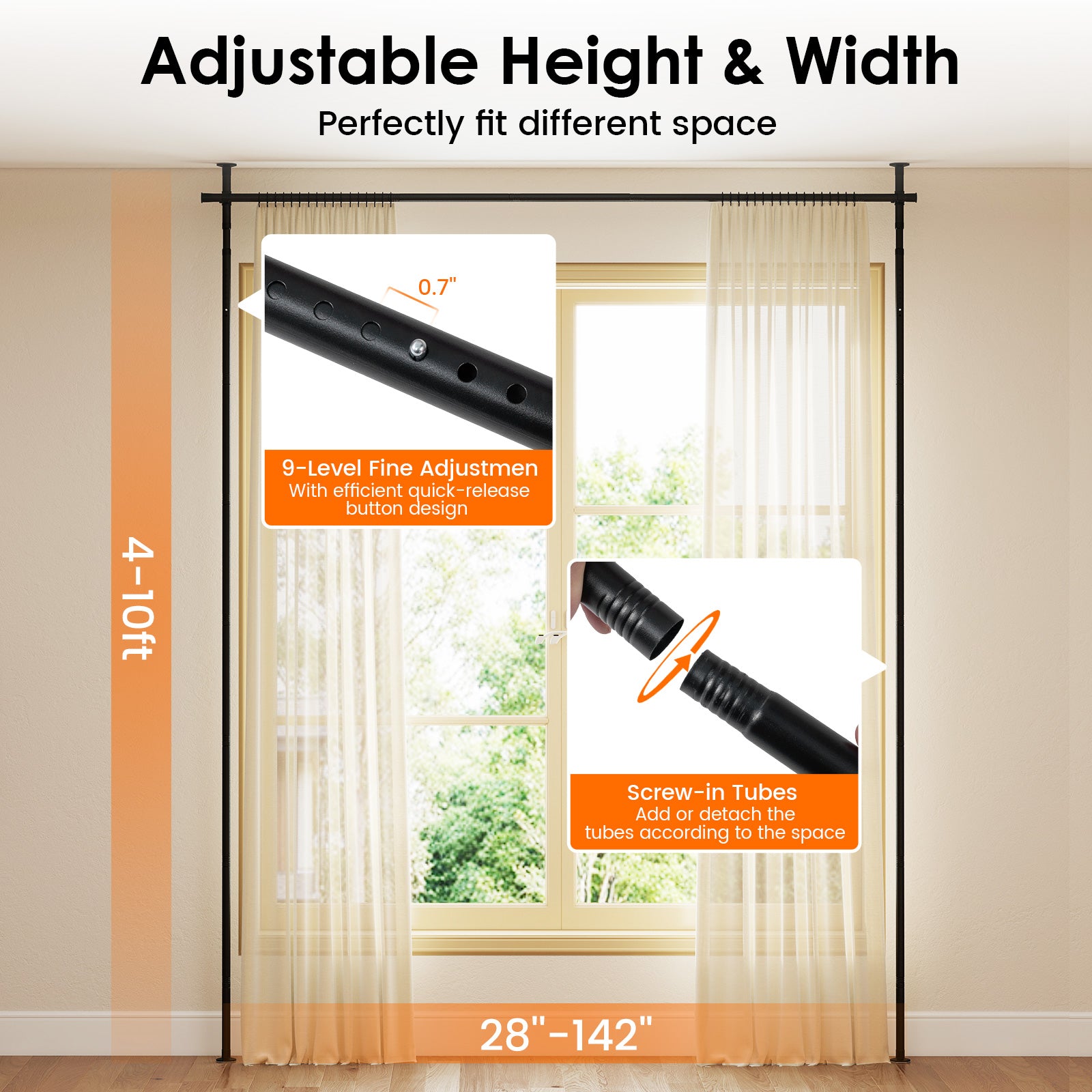Adjustable Floor To Ceiling Tension Rod, Black Room Dividers at Gallery Canada
