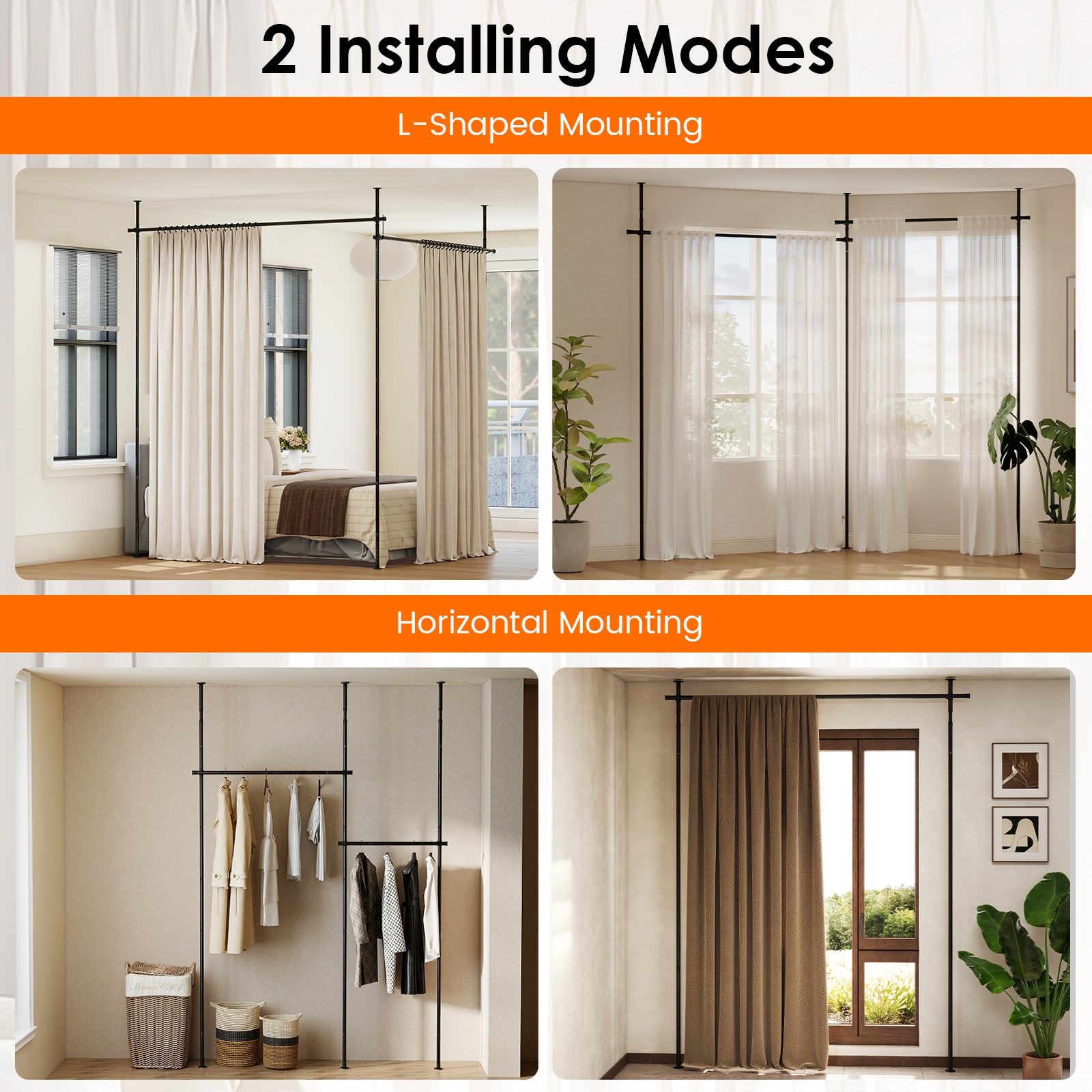Adjustable Floor To Ceiling Tension Rod, Black Room Dividers at Gallery Canada