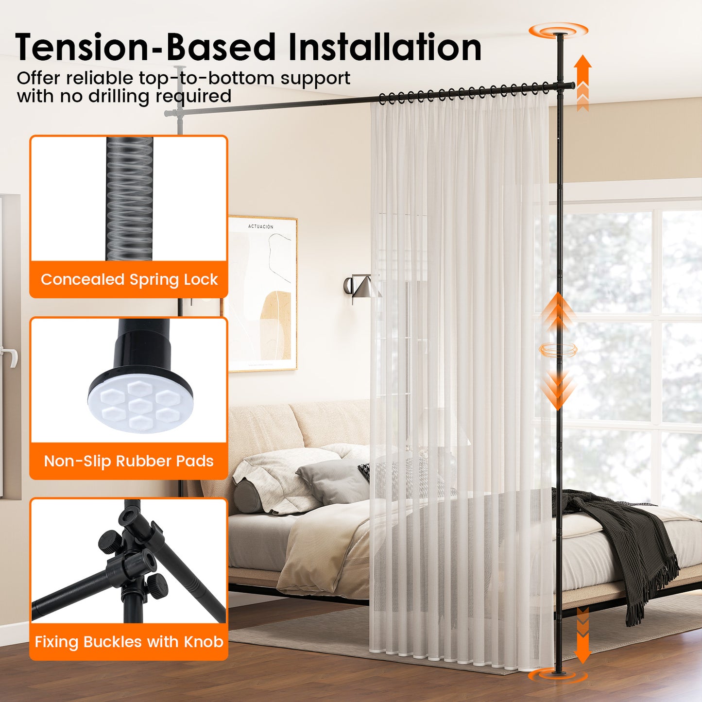 Adjustable Floor To Ceiling Tension Rod, Room Divider Curtain, Black Room Dividers at Gallery Canada