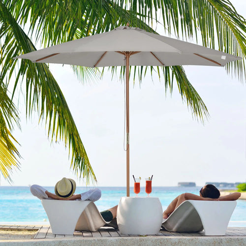 10' x 8' Wooden Patio Umbrella, Bamboo Rib Sunshade, Grey