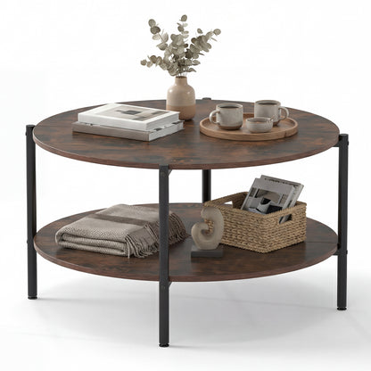 2-Tier Round Coffee Table with Open Shelf Coffee Tables Rustic Brown at Gallery Canada