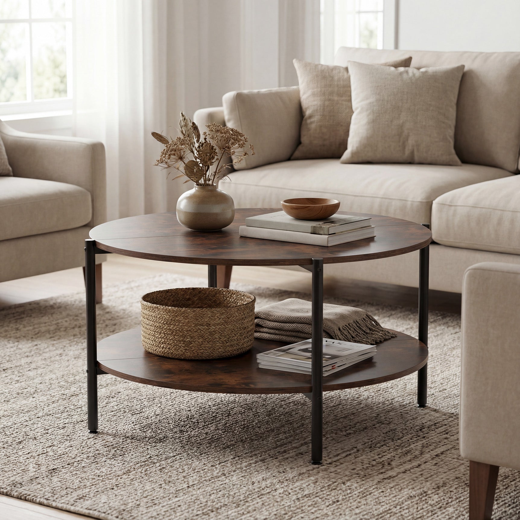 2-Tier Round Coffee Table with Open Shelf Coffee Tables at Gallery Canada