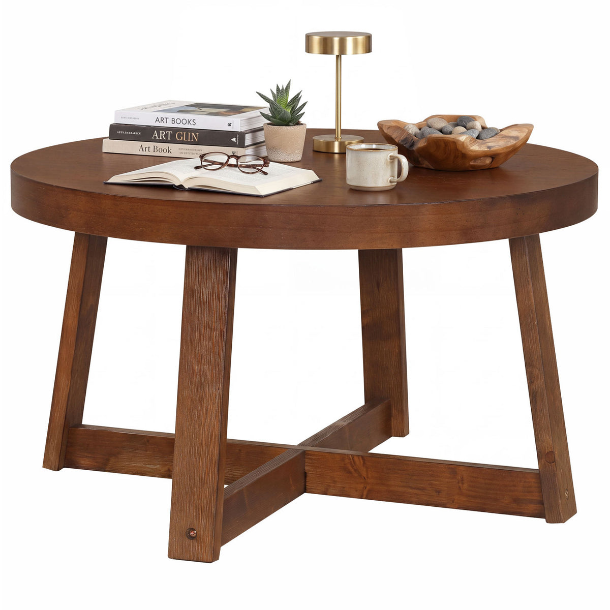 Round Coffee Table 30" Farmhouse Accent Table, Walnut Coffee Tables at Gallery Canada