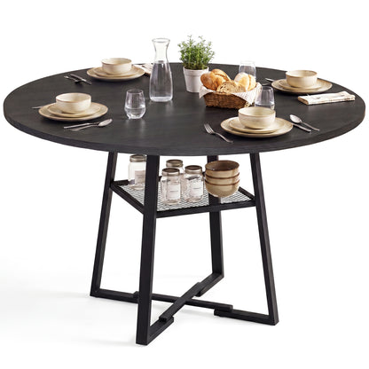 Round Dining Table For 4-6, With Storage Shelf And Metal Legs, Black Dining Tables at Gallery Canada