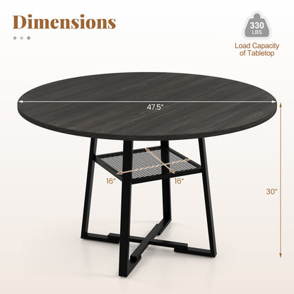 Round Dining Table For 4-6, With Storage Shelf And Metal Legs, Black Dining Tables at Gallery Canada