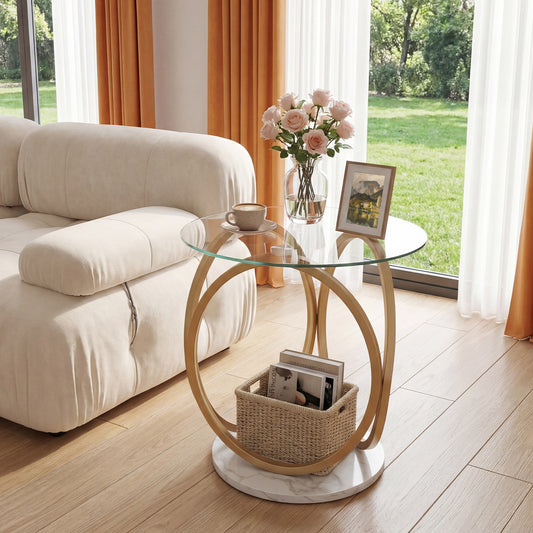 Round End Table, Faux Marble Side Table, Tempered Glass Top, Gold End & Side Tables Gold at Gallery Canada
