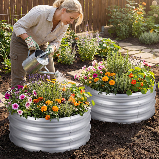 Round Galvanized Raised Garden Bed, Open-Ended Base, S, Silver Raised Garden Beds Silver at Gallery Canada