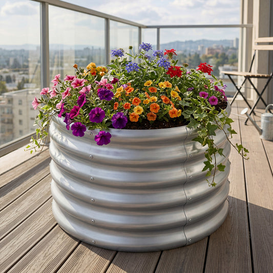Round Galvanized Raised Garden Bed, Open-Ended Base, Silver Raised Garden Beds Silver at Gallery Canada