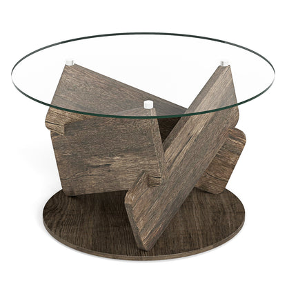 Round Glass Coffee Table, 32 Inch, Tempered Glass Top, Gray End & Side Tables Gray at Gallery Canada