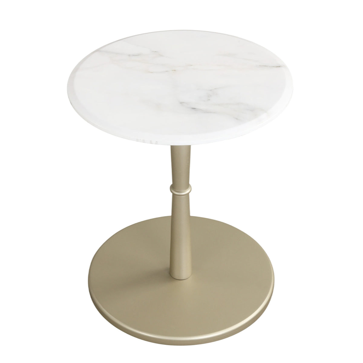 Round Marble Side Table with Stone Finish and Wooden Base for Small Spaces-White and Gold, White & Golden End & Side Tables at Gallery Canada