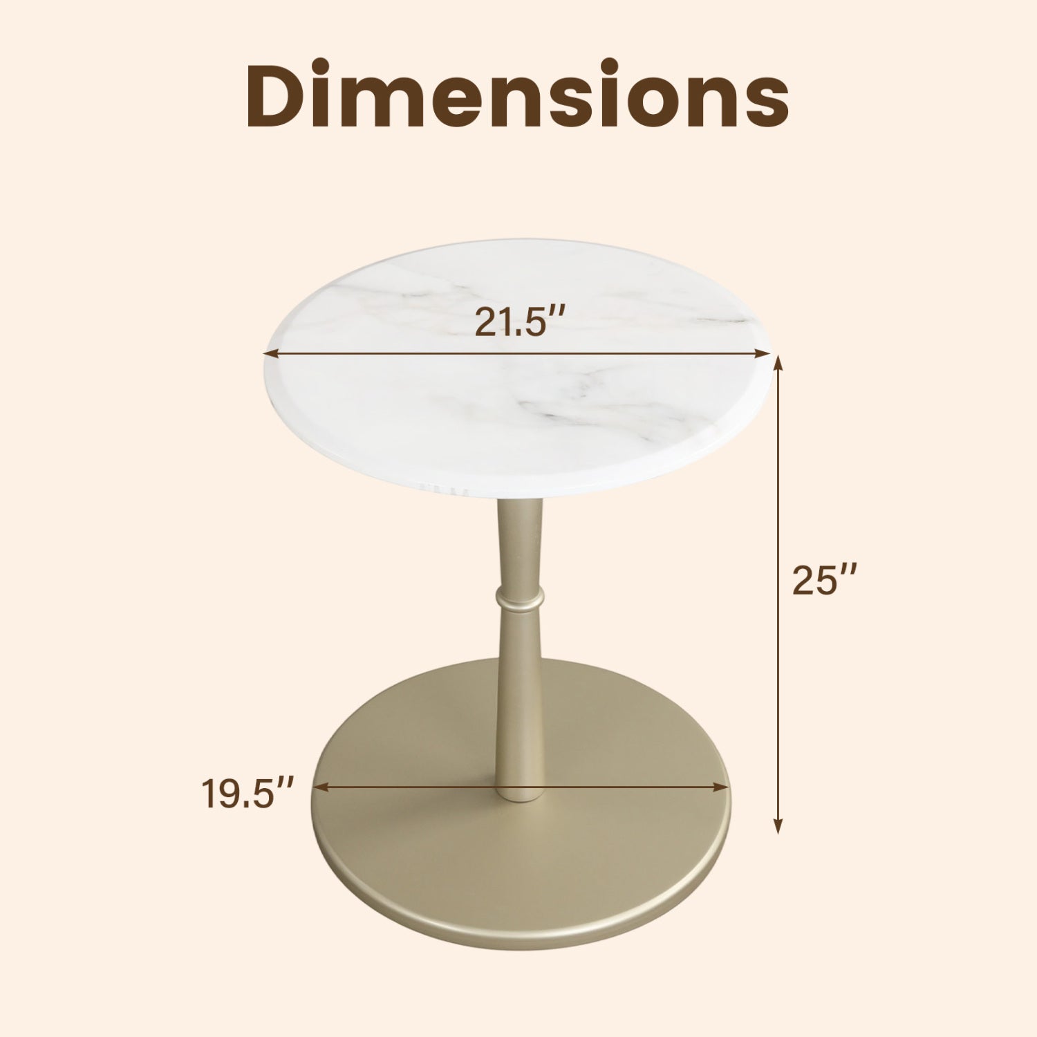 Round Marble Side Table with Stone Finish and Wooden Base for Small Spaces-White and Gold, White & Golden End & Side Tables at Gallery Canada
