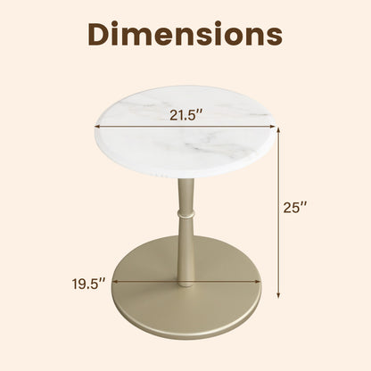Round Marble Side Table with Stone Finish and Wooden Base for Small Spaces-White and Gold, White & Golden End & Side Tables at Gallery Canada