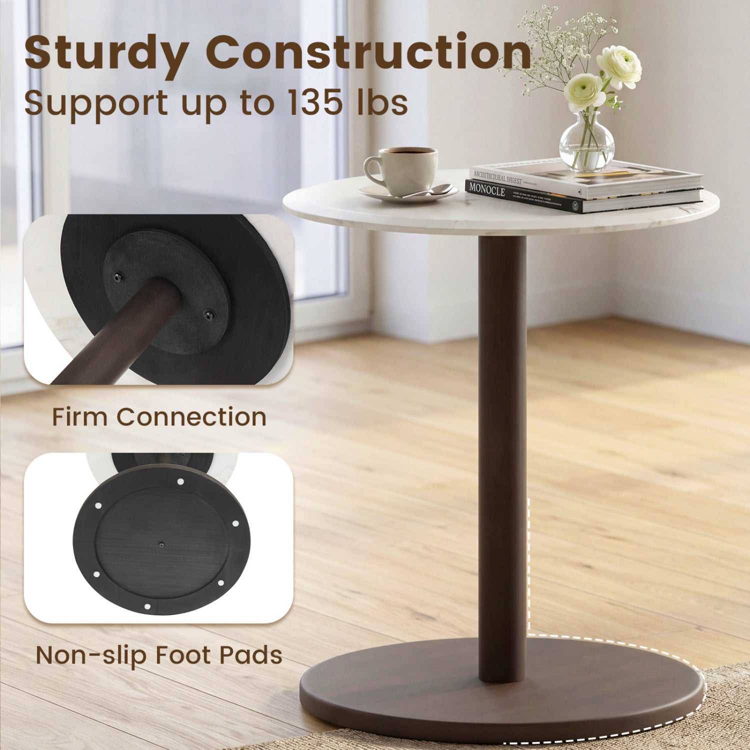 Round Marble Side Table with Stone Finish, Black & White End & Side Tables at Gallery Canada